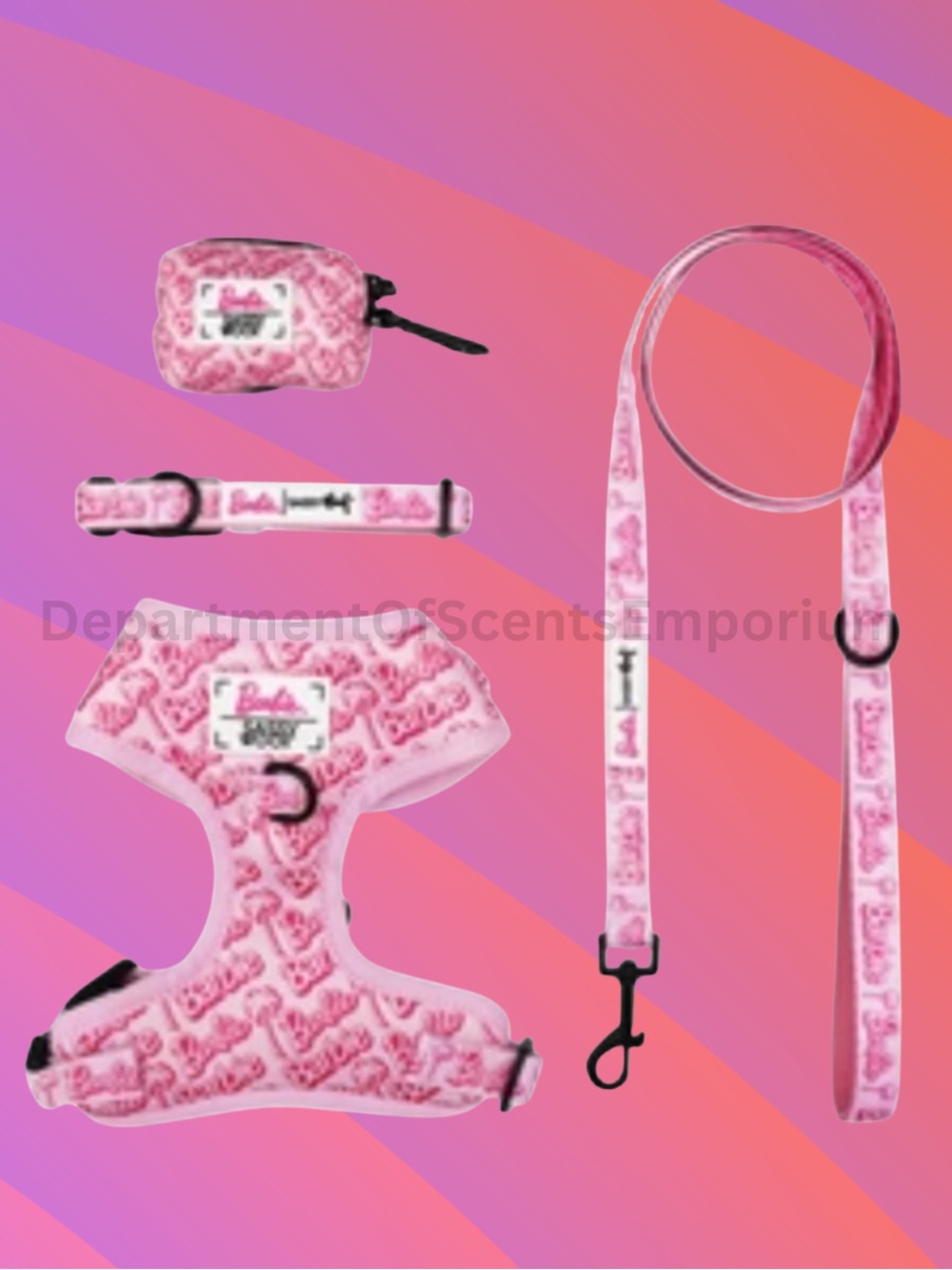 Barbie Malibu Pk Pink Leash, Collar, waste Bag Holder Large Harness 4 piece set
